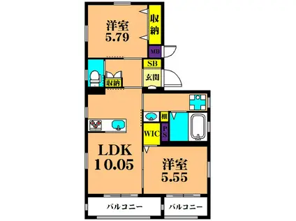CREST COURT(2LDK/2階)の間取り写真