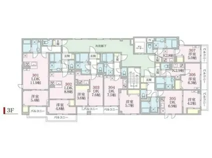 アローマ王子本町(1K/3階)の間取り写真