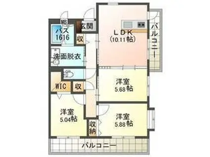 フェリーチェ ナカシマ(3LDK/3階)の間取り写真