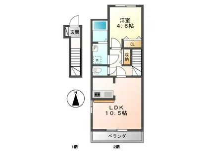 ステラM(1LDK/2階)の間取り写真