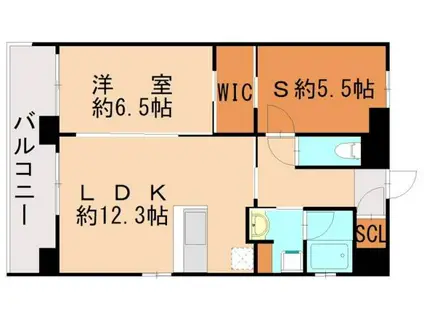 フェリシア香椎LUX(1SLDK/6階)の間取り写真