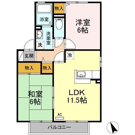 フォルテFA棟(2LDK/2階)の間取り写真