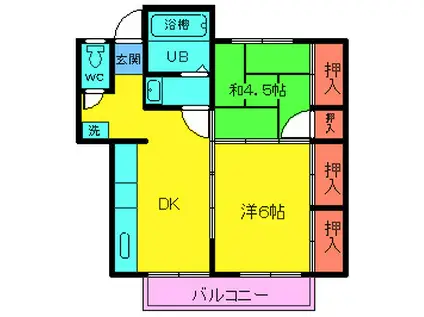 モンリーブル上野(2DK/1階)の間取り写真