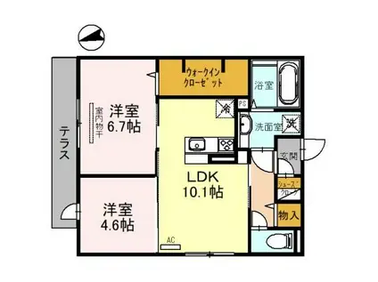 ボースウイングス竹渕東(2LDK/2階)の間取り写真