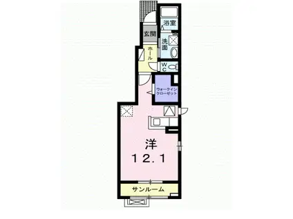 ミ カーサ 弐番館(ワンルーム/1階)の間取り写真