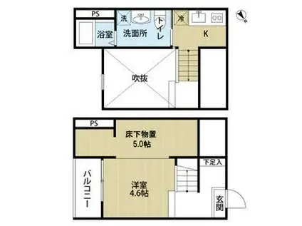 クレアーレ想(ワンルーム/2階)の間取り写真