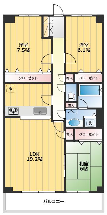 メリディアンガーデン雪月花(3LDK/3階)の間取り写真