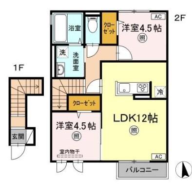 HUIT(2LDK/2階)の間取り写真