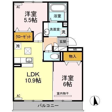 ウエストヴィレッジII(2LDK/1階)の間取り写真