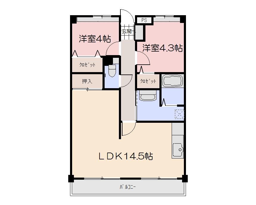 グランメゾン福成(2LDK/1階)の間取り写真