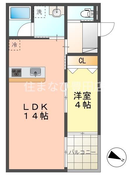 エテルナ山之手(1LDK/1階)の間取り写真