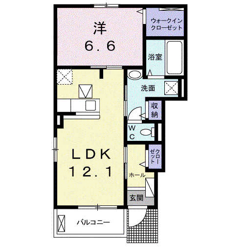 ミルアージュI(1LDK/1階)の間取り写真