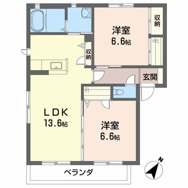 グランマスト春日 B棟(2LDK/2階)の間取り写真