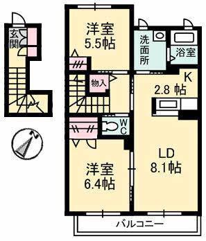 シャーメゾンプランドール(2LDK/2階)の間取り写真