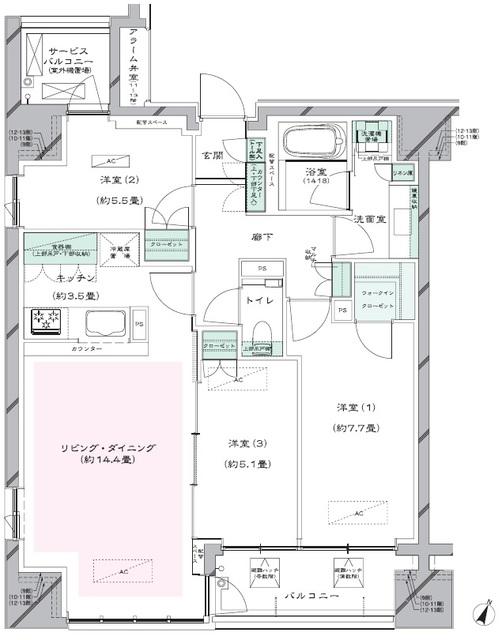 レジデンス二番町(3LDK/13階)の間取り写真