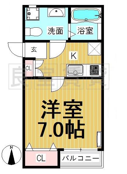 プランドールS(1K/1階)の間取り写真
