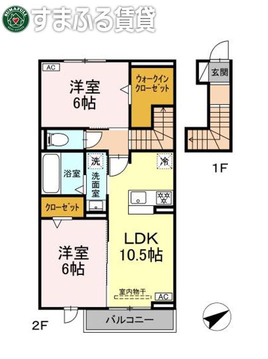 Dスクエア宮地(2LDK/2階)の間取り写真