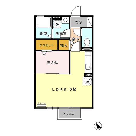 グランドゥール(1LDK/2階)の間取り写真