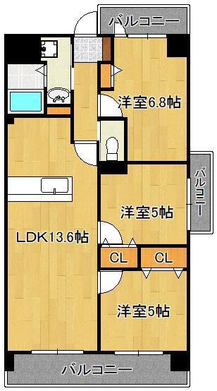 ソレアード苅田(3LDK/9階)の間取り写真