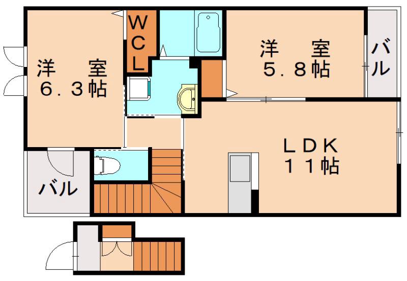 フォルディール(2LDK/2階)の間取り写真