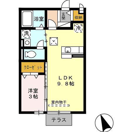 VILLA YAMATE C(1LDK/2階)の間取り写真