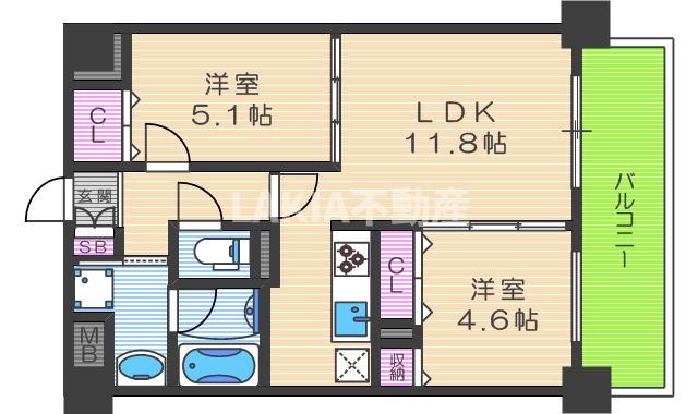 レミオコート都島(2LDK/3階)の間取り写真