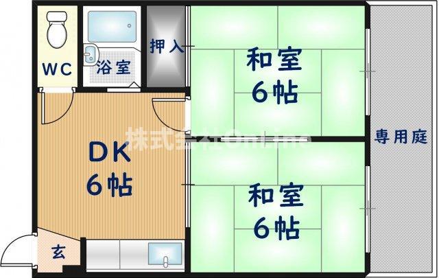 ピースハイツ長堂A棟(2DK/2階)の間取り写真