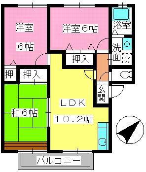 ティアラ大橋南(3LDK/2階)の間取り写真
