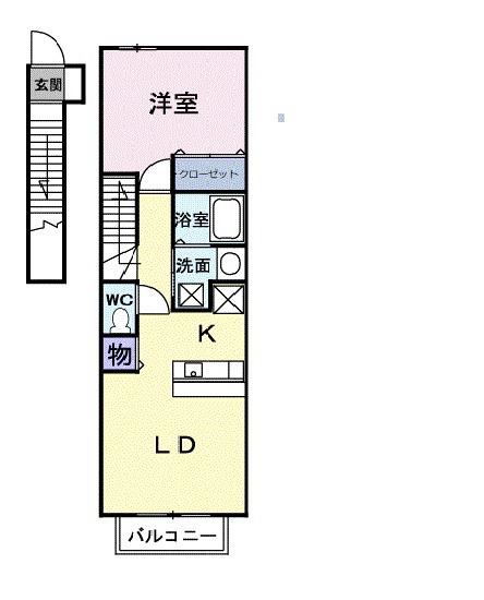 アプローズB棟(1LDK/2階)の間取り写真