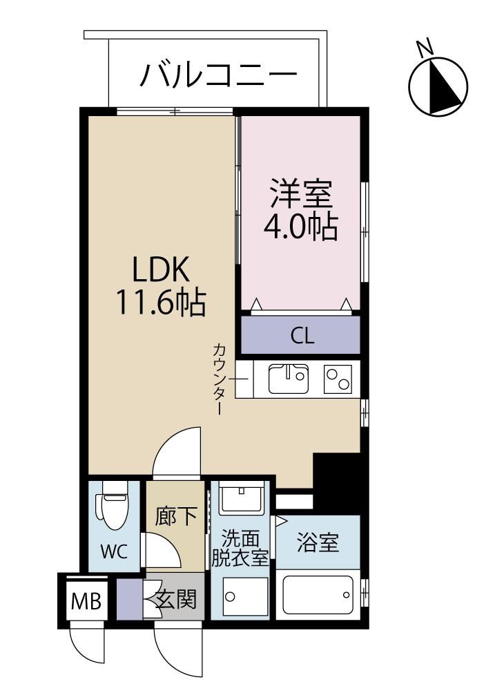 ニューアンジュ下曽根(1LDK/7階)の間取り写真
