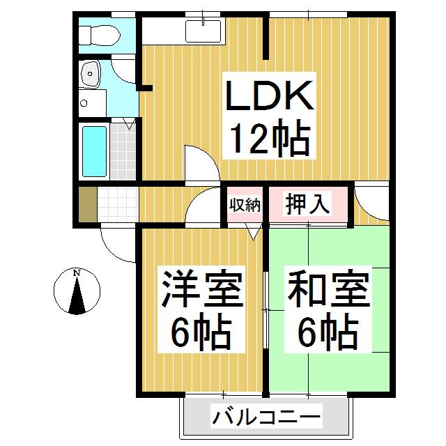 サンビレッジ上田原A(2LDK/1階)の間取り写真