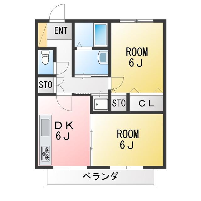 ハイツ若宮(2DK/2階)の間取り写真