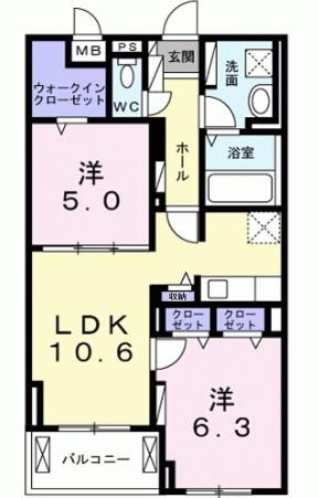 フォレスト ラコ(2LDK/1階)の間取り写真