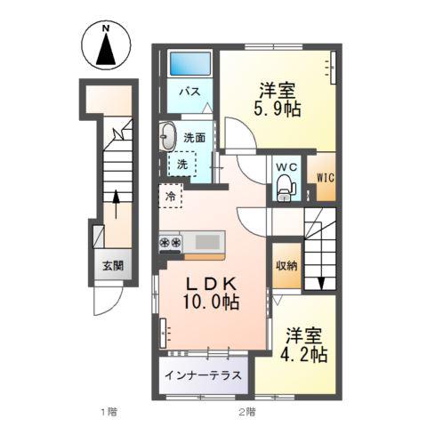 新発田市富塚町2丁目アパート(2LDK/2階)の間取り写真