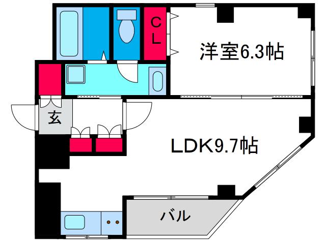 パルコート桜川(1LDK/5階)の間取り写真
