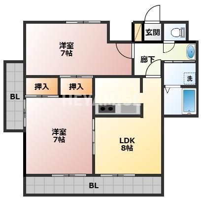 フロンティア貝津(2LDK/6階)の間取り写真