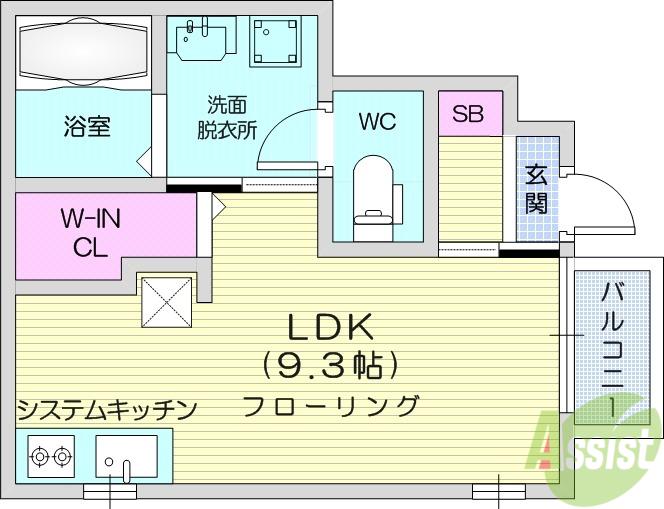 メトロコート六丁の目(ワンルーム/1階)の間取り写真