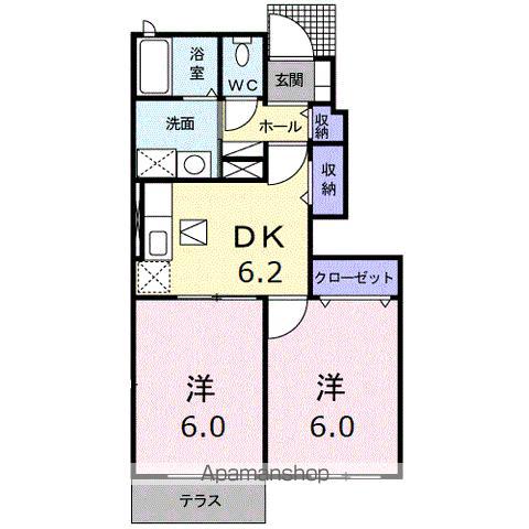 ニューブライト(2DK/1階)の間取り写真