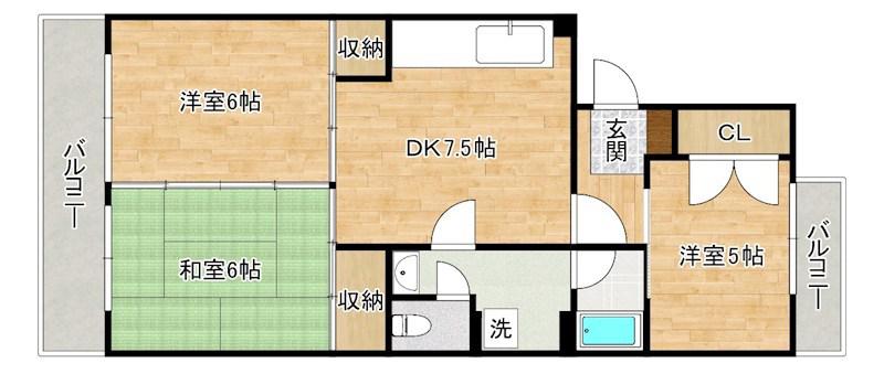 島名第五コーポ(3DK/3階)の間取り写真