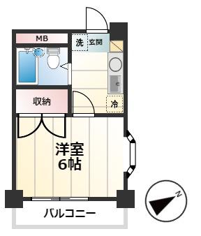 サンライズイトウ(1K/3階)の間取り写真