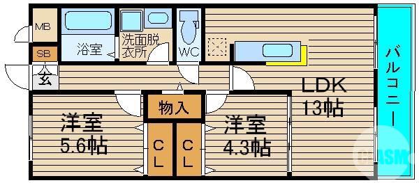 APICE(2LDK/2階)の間取り写真
