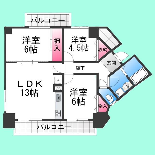 グランブルー宿屋町(3LDK/9階)の間取り写真