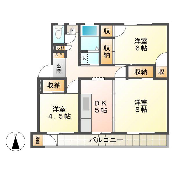 パールテラス(3DK/2階)の間取り写真
