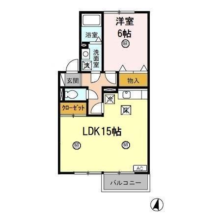 ルミエールシャトーB(1LDK/1階)の間取り写真