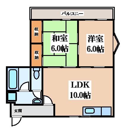 ビートル山本北E棟(2LDK/3階)の間取り写真