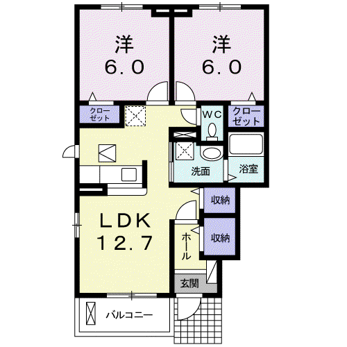 プラシード・セブン A(2LDK/1階)の間取り写真