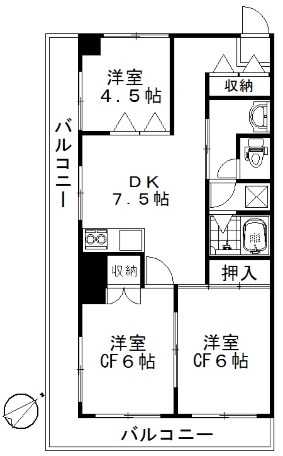 マンション御殿山(3DK/10階)の間取り写真