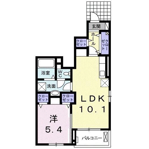 グリシーヌ シャトー(1LDK/1階)の間取り写真