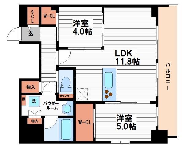 S-RESIDENCE松屋町ASENCE(2LDK/9階)の間取り写真