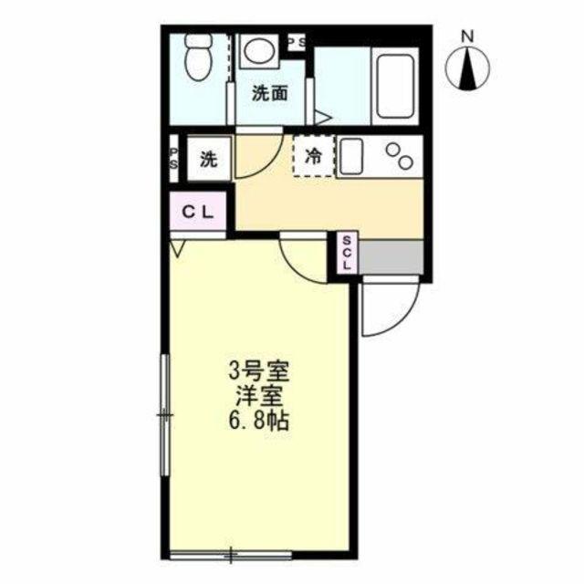 ベイルームハイム大和中央A(1K/2階)の間取り写真